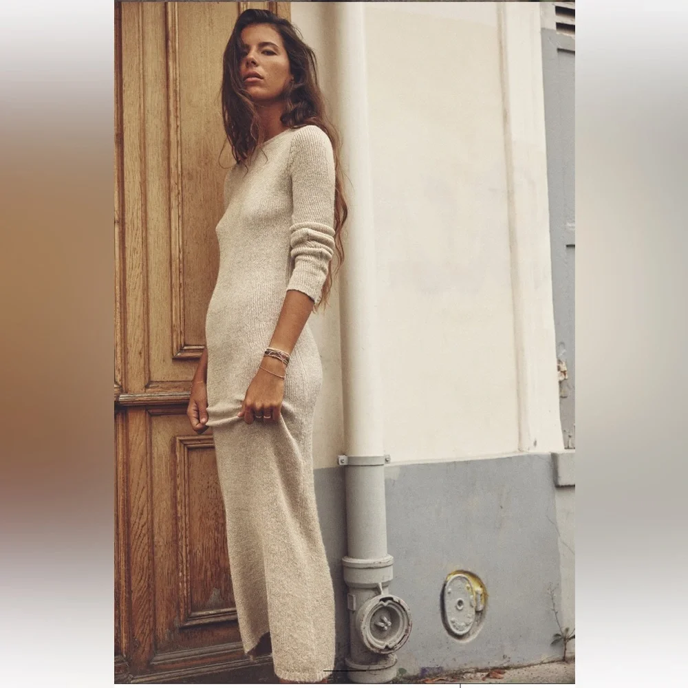 ZARA METALLIC THREAD KNIT MAXI DRESS - Picture 4 of 10